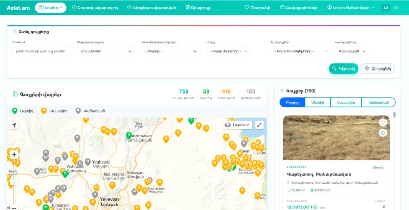 Интерактивный вид карты аукционов